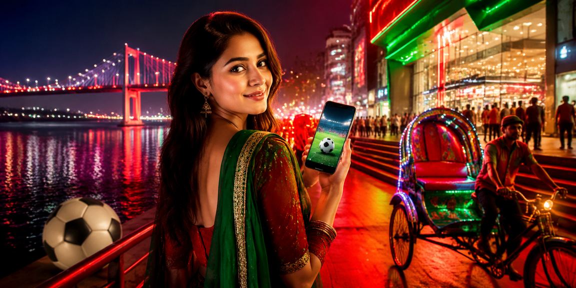 ঢাকায় লাল-সবুজ পতাকার সামনে ফুটবল বেটিং করে পুরস্কার পাচ্ছেন একজন খেলোয়াড়